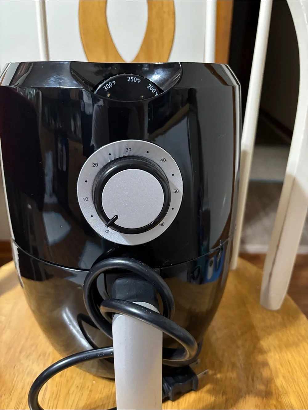 Black Air Fryer with Silver Dial and Handle - Compact Countertop Cooker